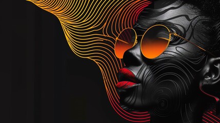 Wall Mural - Abstract portrait of a beautiful black woman with neon disco make up. AI generated image.