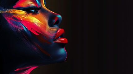 Wall Mural - Abstract portrait of a beautiful black woman with neon disco make up. AI generated image.