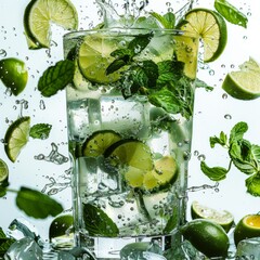 Wall Mural - The freshness of a mojito cocktail with splashes