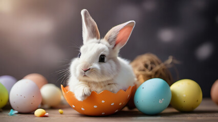 Wall Mural - Photo Of Happy Easter Background Bunny Eggs.