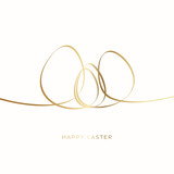 Fototapeta Big Ben - Minimalist Easter greeting card with Easter eggs. Ribbon style line art gold Easter eggs. Easter card, invitation or poster.