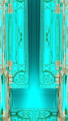 Wall Mural - shades of turquoise and gold a ultra-tall lucrative symmetric design