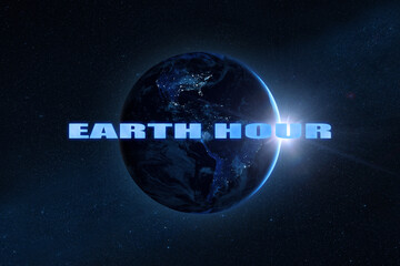 Canvas Print - Earth planet with sunlight in dark space. Earth hour 2023 event. Elements of this image furnished by NASA.