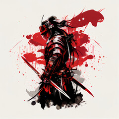 Samurai, Generative AI, Illustration, red and white background
