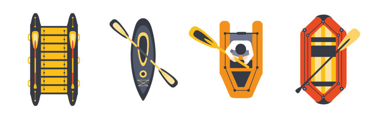 Sticker - Raft and Kayak Activity with Boat and Oar Vector Set