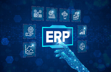 erp - enterprise resource planning solution software or application construction concept on virtual 