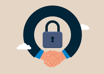 business people shaking hand after business deal welcome. the data is securely protected. flat moder