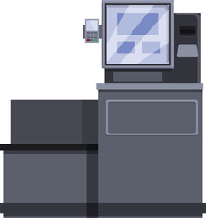 Self service display icon cartoon vector. Grocery kiosk. Check terminal shop