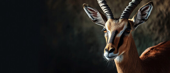 Wall Mural - banner of a gazelle on blured nature background, with empty copy space