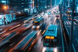 Fototapeta Perspektywa 3d - City Nightscape Motion - Long exposure captures the vibrant streaks of light as the city's traffic moves in a blur against a backdrop of urban development.