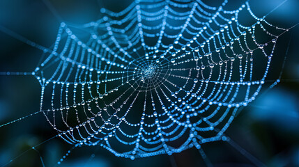the cobwebs are illuminated with a blue light