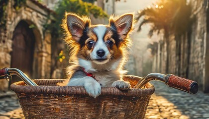 Wall Mural - dog in basket