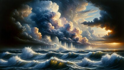 Wall Mural - Landscape with ocean waves and clouds