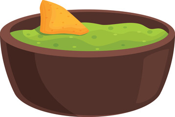 Nachos in green sauce bowl icon cartoon vector. Mexican party food. Traditional day