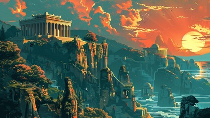 Wall Mural - Mount Olympus: Temples & Mythical Creatures

