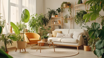 Wall Mural - Minimalist living room with indoor plants