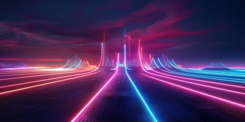 Wall Mural - Futuristic technology themed abstract background with glowing lines dynamic illustration of modern digital concepts featuring bright neon lights and fast moving geometric shapes perfect for speed