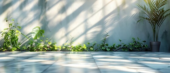 Sticker - Beautiful minimal background for presentations with marble floor and blurred foliage shadows.