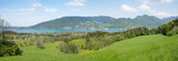 Fototapeta Krajobraz - panorama view from Bucherhang hiking trail. spring landscape lake Tegernsee bavarian alps