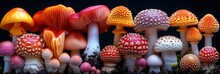 Detailed Pattern Of Different Types Of Mushrooms And Fungi, Background Image, Background For Banner