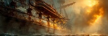 Detailed Pattern Of Historic Naval Ships And Maritime Elements, Background Image, Background For Banner