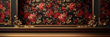 Elegant Damask Pattern With Vintage Floral Designs In Deep Red And Gold, Background Image, Background For Banner