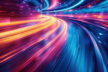 Poster - Abstract neon light lines creating sense of futuristic speed dynamic and modern background illustration with bright glowing effects showcasing fast movement and energy of technology