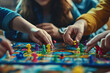 Detailed view of a family bonding over a board game