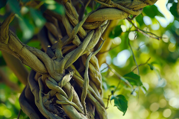 close up of an intertwined tree trunk