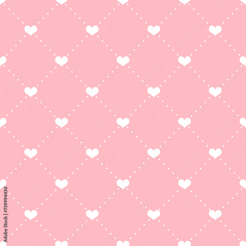 Cute pink heart seamless pattern. Vector love hearts white texture on ...