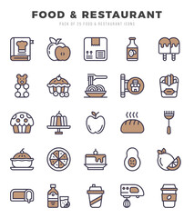 Collection of Food and Restaurant 25 Two Color Icons Pack.