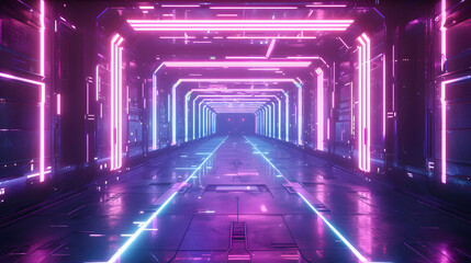 Poster - a purple and pink lights in a tunnel