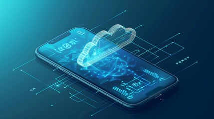 Aufkleber - Using a smart-phone, other mobile device, or an online storage service, you can exchange and store your data safely in the cloud. An illustration of cloud technology.
