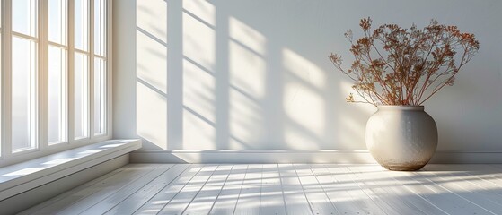 Canvas Print - Background with blurred backdrop for abstract white studio presentation. Empty room with shadows from the window.