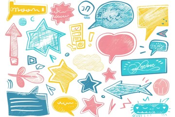 Aufkleber - Hand-drawn brush stroke, speech bubble, line, cute glitter pen line elements.  illustration.