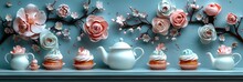 Whimsical Teapot And Tea Party Pattern With Pastries And Flowers, Background Image, Background For Banner