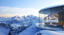 3d Render Of A Minimalist Glass Observatory Overlooking A Mountain Range