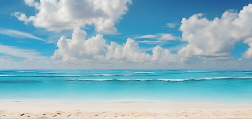 Wall Mural - Beautiful sandy beach with white sand and rolling calm wave of turquoise ocean on Sunny day