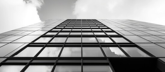 Wall Mural - a captivating black and white photo showcasing the front of a tall office building in striking tones