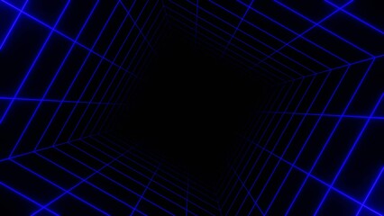 Wall Mural - 3d abstract cube retro way in blue disco colors. Neon grid 80s 90s retrowave chrome road. cyberpunk futuristic background.. Glow and shine laser blue synthwave wireframe tunnel Animation 30fps loop