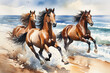 © organik - Oil painting horse running beach, oil painting artwork.