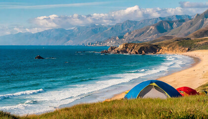 Poster - Campers on a seaside beach