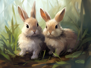 Wall Mural - Two rabbits. Digital art.