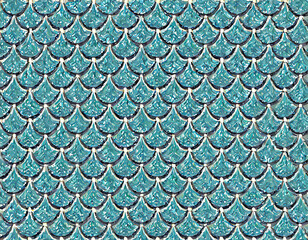 Sticker - Little mermaid seamless pattern. Fish skin texture. Tillable background for girl fabric, textile design, wrapping paper, swimwear or wallpaper. Blue little mermaid background with fish scale.