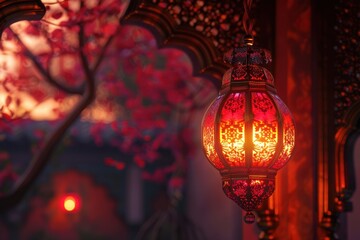 Wall Mural - an islamic lamp is lit up night in karachi