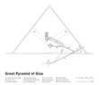 Great Pyramid of Giza, elevation diagram with legend. Interior structures  viewed from the east. With entrances, chambers, the Grand Gallery, ascending and descending passages, tunnels and air-shafts.