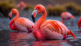 Fototapeta Panele - close up wildlife photography, authentic photo of a flamingo in natural habitat, taken with telephoto lenses, for relaxing animal wallpaper and more
