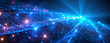 Blue Neon Light Background: Data Transfer Energy Concept for Business Cover