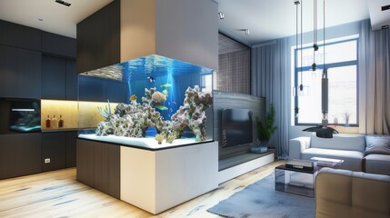 Create a beautiful fish tank in a modern style