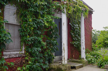 Wall Mural - Romantic backstreet, side street or alley in historic old town of Portland, Maine with New England style architecture facades, a landmark sightseeing tourist spot in downtown